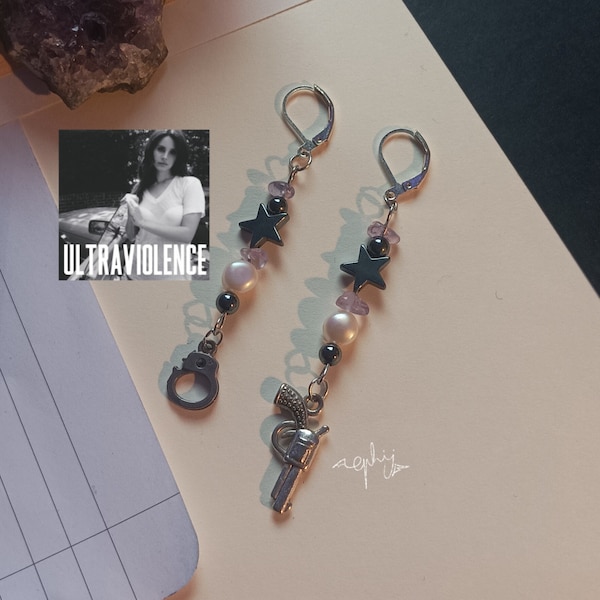 Ultraviolence inspired handmade earrings / boucles d'oreilles faites main Lana Del Rey