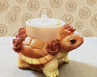 Candelabro de resina con forma de tortuga – Mica con cambio de color – Decoración floral de tortuga – Regalo de tortuga de 6,35 cm