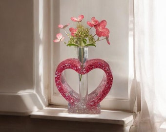Jarrón de resina con forma de corazón / Estación de propagación con purpurina