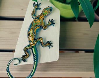 Lagarto de resina verde / Decoración de jardín con cambio de color