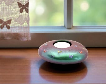 Candelabro de resina artesanal • Calcomanías de mariposas