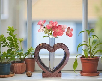 Jarrón de corazón / Estación de propagación de resina con purpurina de bronce