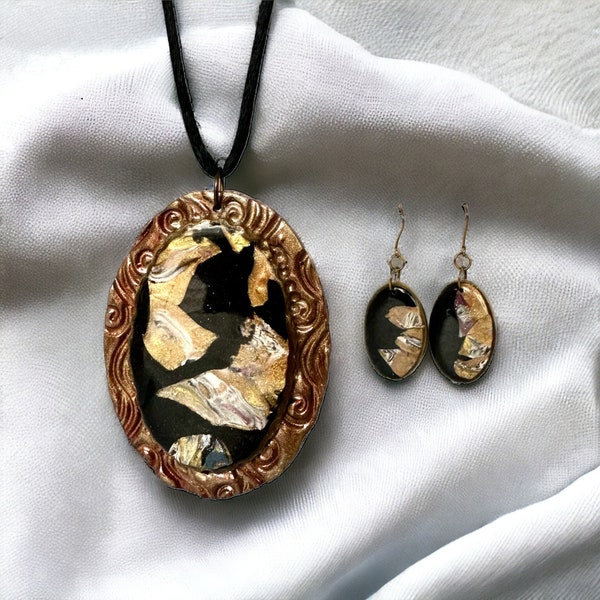 Metal-Like Polymer Clay Medallion and Matching Earring Set