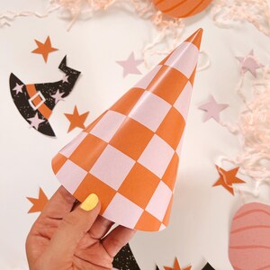 Printable Halloween squares party hat, Girly Halloween Party Hat, Birthday Party Hat, Printable Hat for Kids Party, Autumn party hat