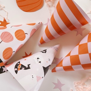 Set of 4 printable Halloween party hats, Girly Halloween Party Hat, Printable Halloween Birthday Party Hat, Printable Hat for Kids Party