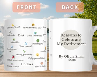 Retirement Mug, Personalized Happy Retirement Cup, Custom Retired Gifts for Women Her Coworker Boss Woman Teacher, Retiring Coffee Mug