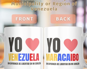 Customizable Venezuela Mug with your Region or Municipality: Tricolor Design I Love Venezuela, a Meaningful Gift for the Venezuelan Diaspora