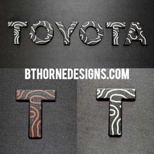 TOPOGRAPHIC TOYOTA 4Runner, Tundra, Tacoma & FJ Cruiser Passenger Dash 1.5&quot; or 2&quot; Trim Garnish Heritage Raised Two-Toned Letters