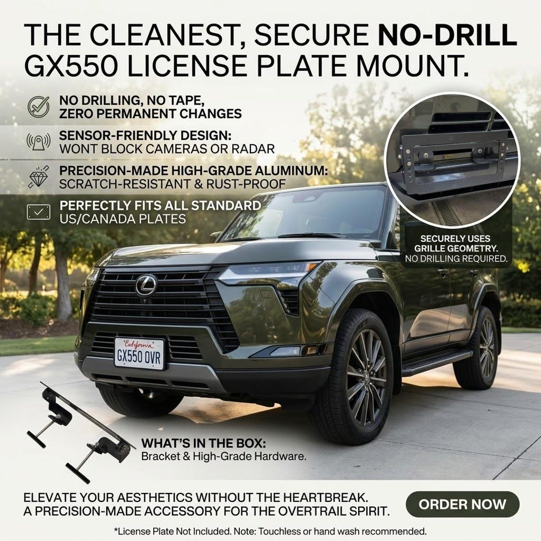 Lexus GX550 No-drill Front License Plate Mount – Multi-position