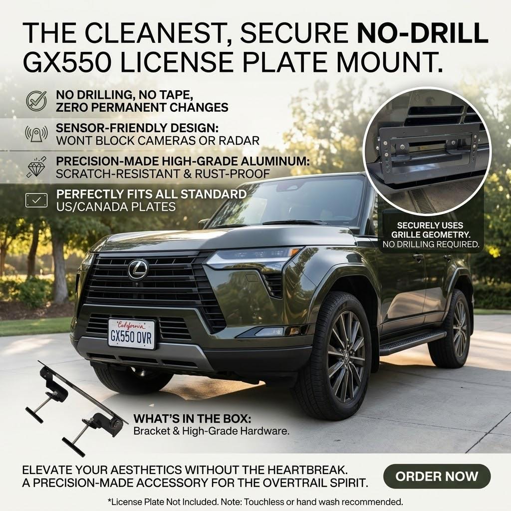 Lexus GX550 No-drill Front License Plate Mount – Multi-position