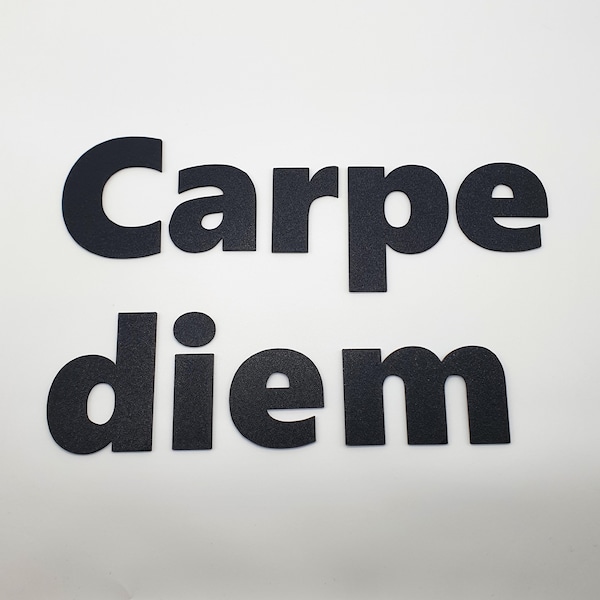 Carpe Diem impression 3D PLA 10 cm de haut 3 mm d'épaisseur, (Seize the day) lettrage décoration murale, tatouage mural