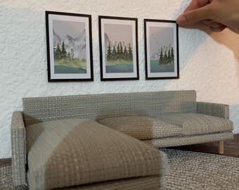 Miniature Printable Frames and Wall Art 1:6 Dollhouse Pictures| snowy mountains and lake paintings (digital download)