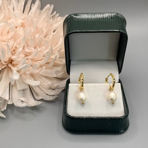 Natural Freshwater Pearl Gold Drop Earrings, 925 Silver Real Pearl Hoop Earring, Bride Pearl Earring, Gift for Her - Comes with a gift box