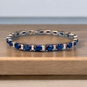 Blue Sapphire September Birthstone Oval Cut Bracelet with Gift Box | Handcrafted Jewelry | Perfect Birthday Gift | Gift for Her |