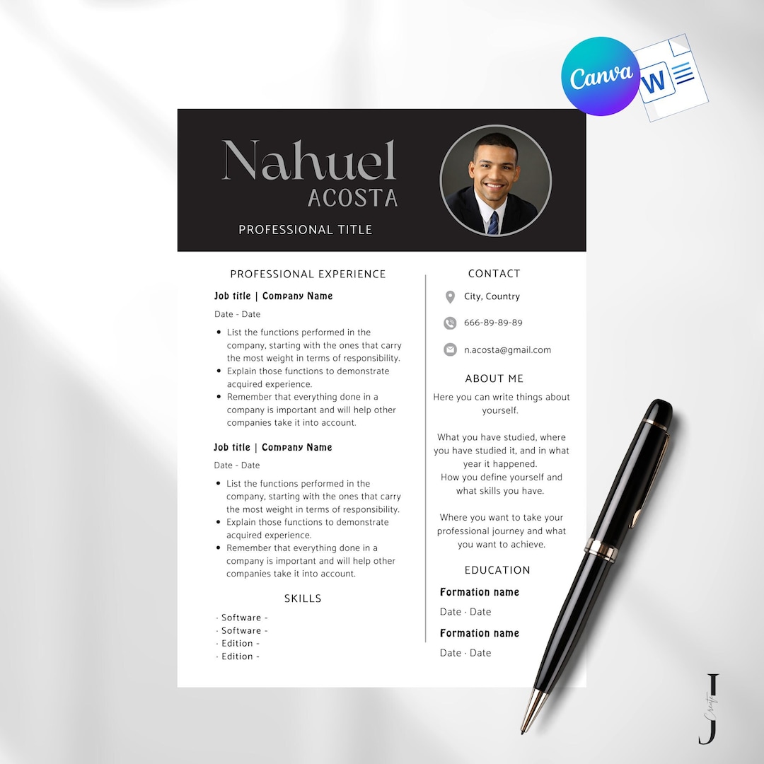 Resume Template for Canva Resume Template for Word Etsy