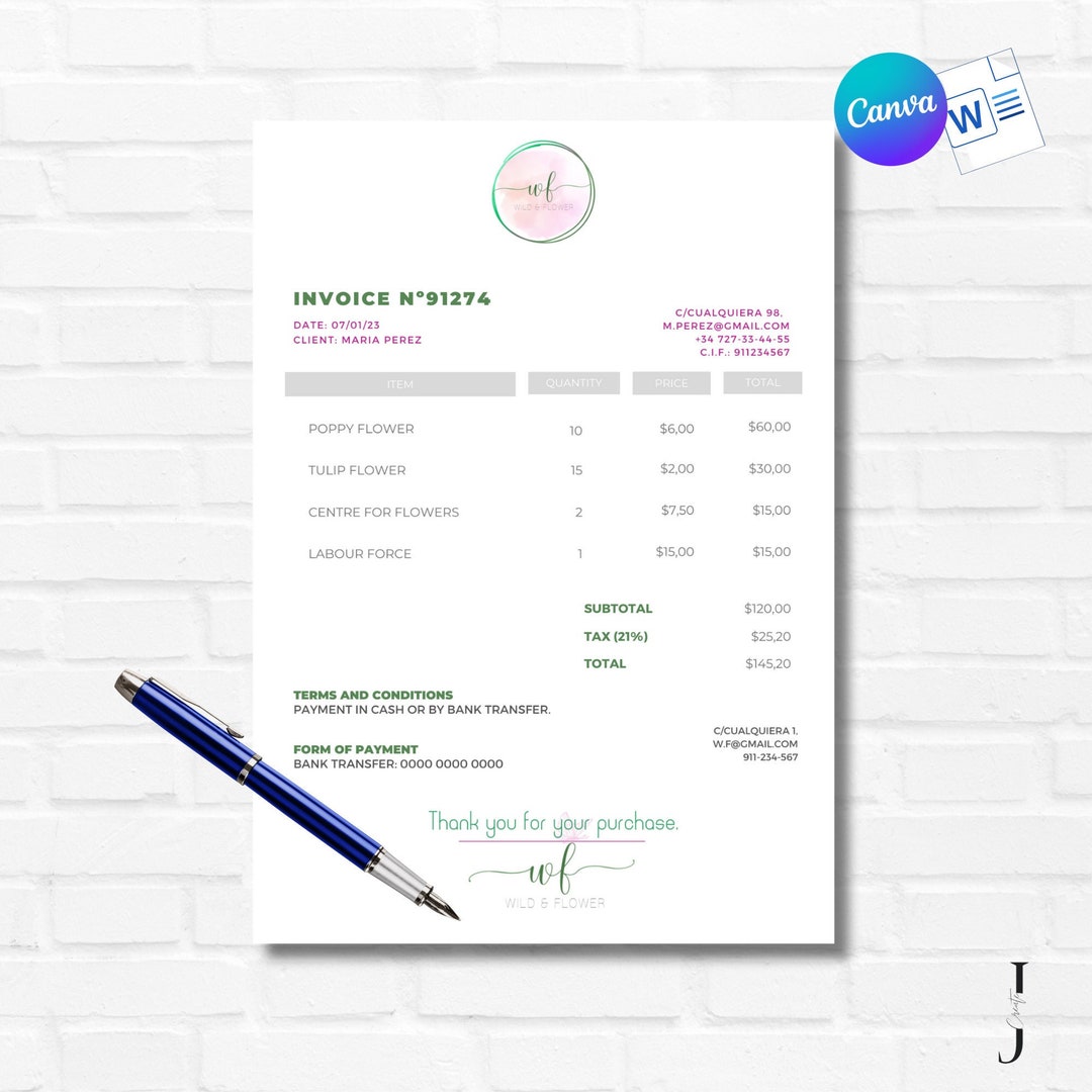 INVOICE TEMPLATE Invoice Template Customer Invoice Etsy
