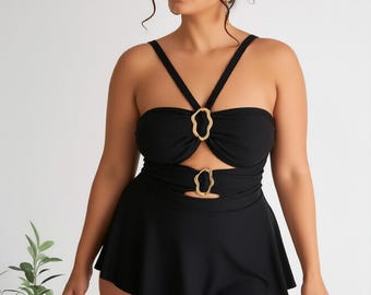 Elegant High-Neck One-Piece Tankini Swimsuit