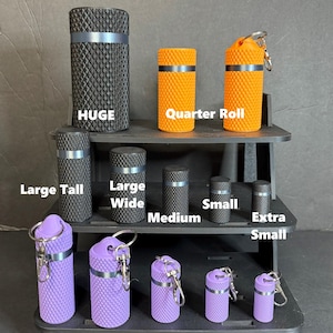 Pill Bottle Chapstick Keychain Container Various Sizes-Sold in Sets. Roll Quarter Holder