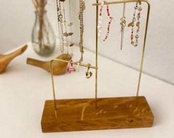 Jewelry stand, wood, jewelry storage, brass, gold