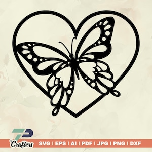Coeur papillon svg, modèle de découpe de papier, découpe machine, coeur, papillon svg, t-shirts, fichier numérique, fichier de découpe, téléchargement numérique
