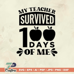 My Teacher Survived 100 Days Of Me, 100 Days of School, 100 Days, 100th Day Of School svg, dxf, jpg, png, Funny 100 Days Of School.