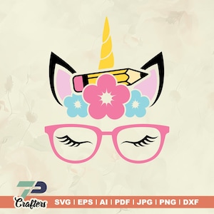 Lehrer Einhorn svg, Back to School svg, Schule, Einhorn svg, Back to School Einhorn svg, Einhorn mit Brille svg, Erster Schultag svg