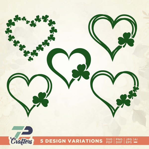 St Patricks Day Heart SVG, Clover Heart SVG Bundle, st Patrick svg, clover svg, lucky clover svg, shamrock svg, instant download, cricut