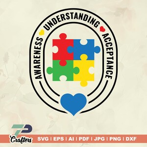 Autism svg, Autism Awareness Understanding & Acceptance svg, Autism Awareness Month Shirt Vector, Autism Spectrum Puzzle Heart Cutout