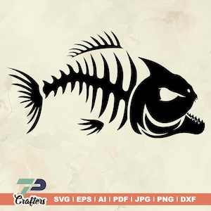 Piraña Svg, Pez Esqueleto Svg, pez Svg, Espina de Pescado Svg, Vector Svg, camiseta Svg, diseño de camiseta Svg, archivo para Cricut, Silueta