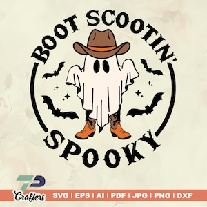 Boot Scoot Spooky svg, svg Western Ghost, svg Halloween rétro, helloween svg, svg effrayant, Cowboy Ghost svg, fichiers pour cricut