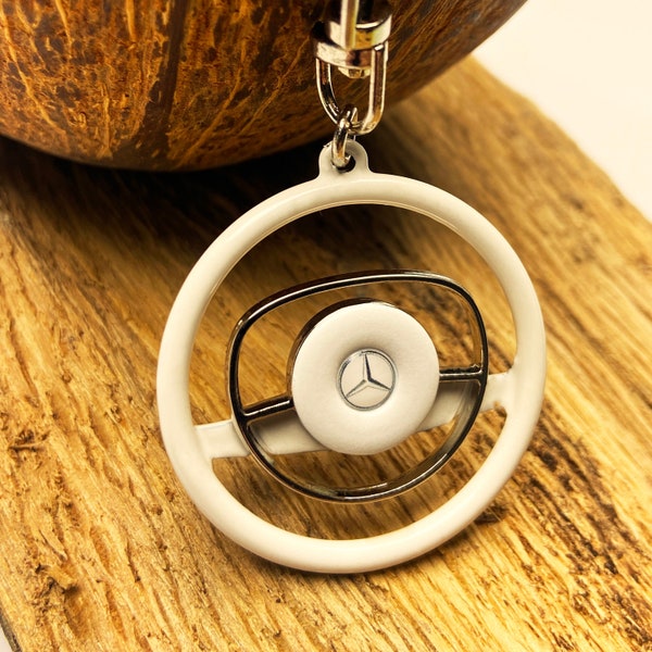 W115 Mercedes-Benz White Steering Wheel Key Chain