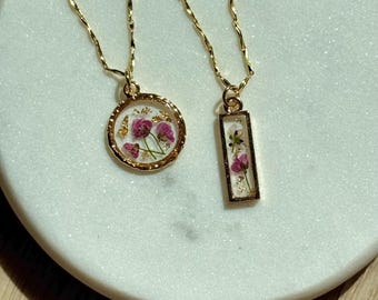Pressed Wildflower Resin Necklace | Gold-Plated Sterling Silver, Floral Jewelry