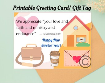 JW Printable New Service Year Greeting Card | Pioneer | Special Full Time Service | Postcard |Gift tag | CO | Happy New Service Year