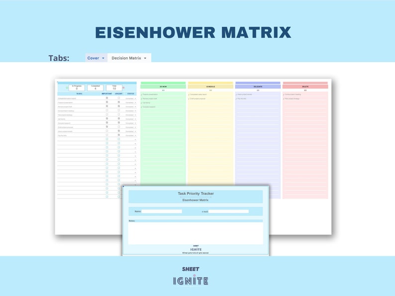 Task Priority Tracker: Eisenhower Matrix Google Sheets (digital ...