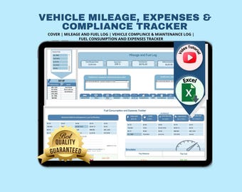 Mileage Tracker Excel Template: Vehicle Compliance, Fuel & Expense Log (Digital Download)