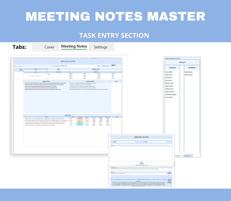 Task Priority & Assignment Log: Excel Template for Meeting Notes, Decision Tracking, and Team Collaboration