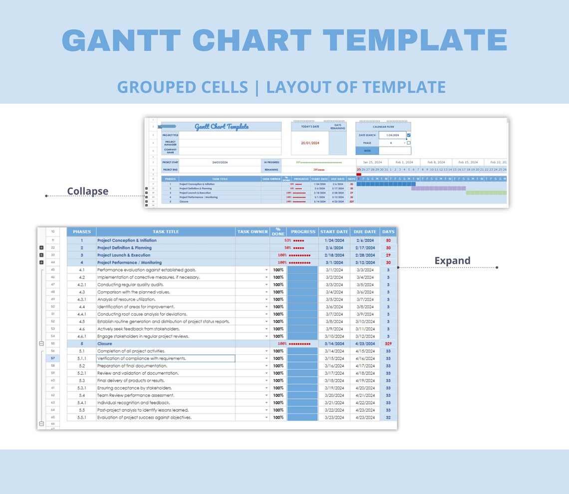 Comprehensive Gantt Chart Log Template Worksheet for Project Management ...