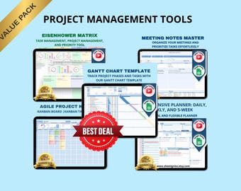 Project Management Templates: Daily Planner, Meeting Notes, Matrix Decision, Gantt, Kanban