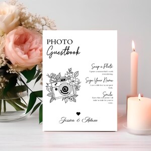 Letrero de libro de visitas con foto minimalista, letrero imprimible para firmar nuestro libro de visitas, letrero decorativo para fiesta de despedida de soltera, plantilla editable