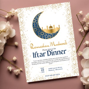 Uitnodiging voor Iftar-feest Iftar dineruitnodiging Ramadan-uitnodiging Afdrukbare islamitische viering uitnodigen afbeelding 1