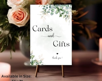 Eucalyptus Cards and Gifts Sign Template, Modern greenery Cards and Gifts Wedding Table Sign Template, Printable Sign for bridal shower
