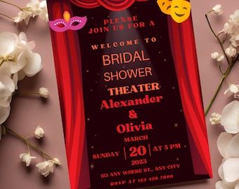 Theater Playbill-themed bridal shower invitation Template, Save the date Invite, Editable Canva template Invite