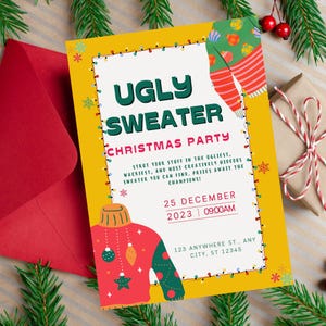 Invito per la festa del maglione brutto, invito per la festa di Natale, mangiare bere essere brutti, invito per Babbo Natale segreto, modello di invito per la festa di Natale