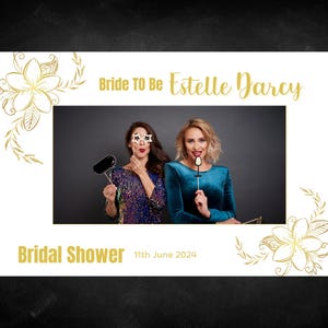 Gold Bridal Shower Photo booth Prop, Floral Bridal Shower photo booth frame, minimalist Social Media Selfie Frame Template, party decor