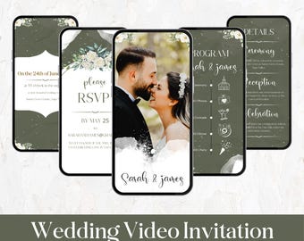 Editable Animated Wedding Video Invitation | Green Floral Wedding Invite | Canva Template | Instant Download | Digital Wedding Card