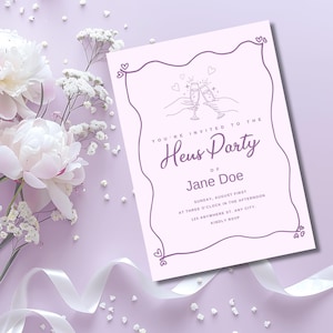 Hens Party Invitation Template,  Bridal Shower Party Bachelorette Invitation, Modern Hand drawn Wavy Border Invitation Digital Download