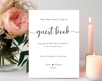 Minimalist Photo Guestbook Sign, Please Sign Our Guest Book Sign Printable, Bridal Shower Guest Book Party Decor  Sign, Editable Template