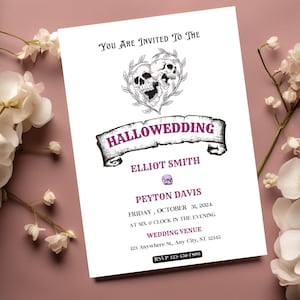 Halloween-Hochzeitseinladung Vorlage | Vintage Gothic Hochzeit Vorlage | Schwarze Hochzeit | Bis der Tod uns scheidet | Das Liebespaar