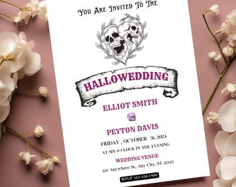 Halloween Wedding Invitation Template | Vintage Gothic Wedding Template | Black Wedding | Till Death Do Us Part | The Lovers