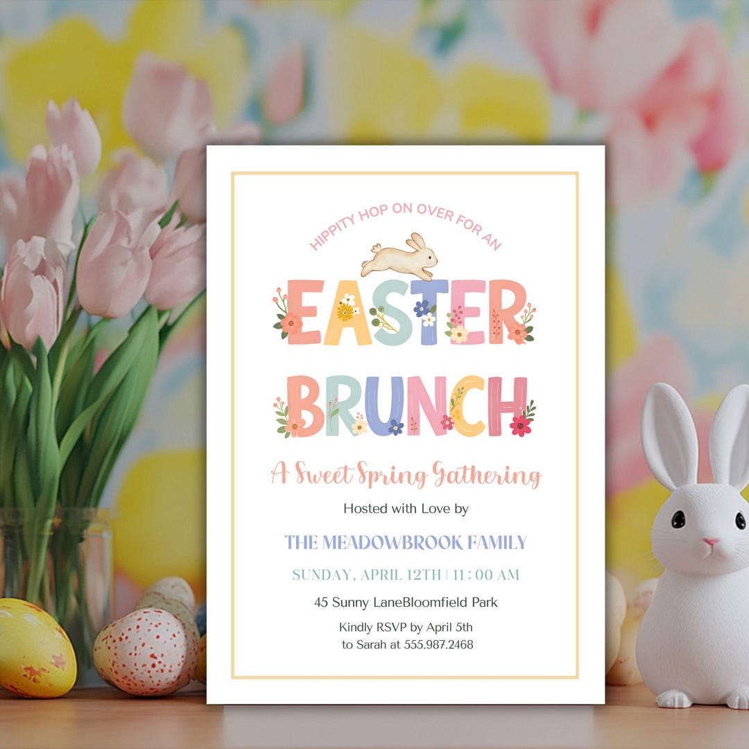 Spring Easter Invitation Easter Brunch Invitation | Spring Easter Party Invite | Bunny Cross ...